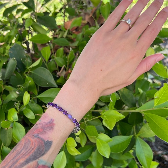 Purple Amethyst 💜 Rhodium Over Sterling Silver Bracelet - Picture 12 of 14